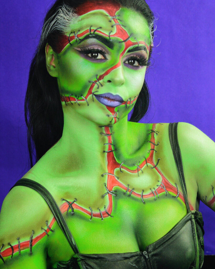 Bride of Frankenstein Halloween Makeup Art, Halloween Body Painting