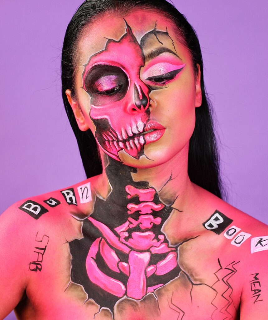 Mean Girls Skull Halloween Makeup Art, Halloween Body Painting