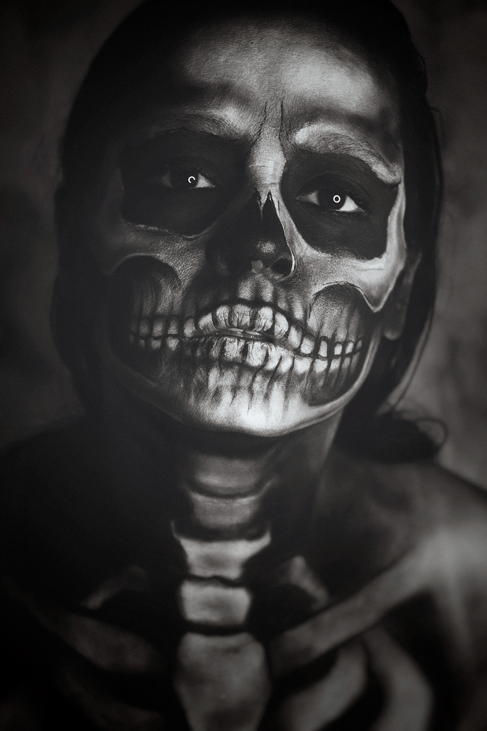 BLACK AND WHITE PHOTOGRAPHY, BLACK AND WHITE PORTRAIT PHOTOGRAPHY, BLACK AND WHITE SKULL FACE PHOTOGRAPHY, REALISTIC SKULL FACE PHOTOGRAPHY