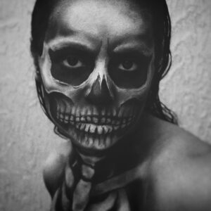 BLACK AND WHITE PHOTOGRAPHY, BLACK AND WHITE PORTRAIT PHOTOGRAPHY, BLACK AND WHITE SKULL FACE PHOTOGRAPHY, REALISTIC SKULL FACE PHOTOGRAPHY